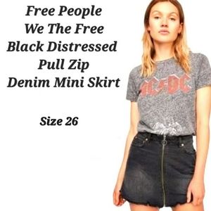 Free People Distressed Denim Mini Black Full Front Zipper Skirt 26 | Black Mini